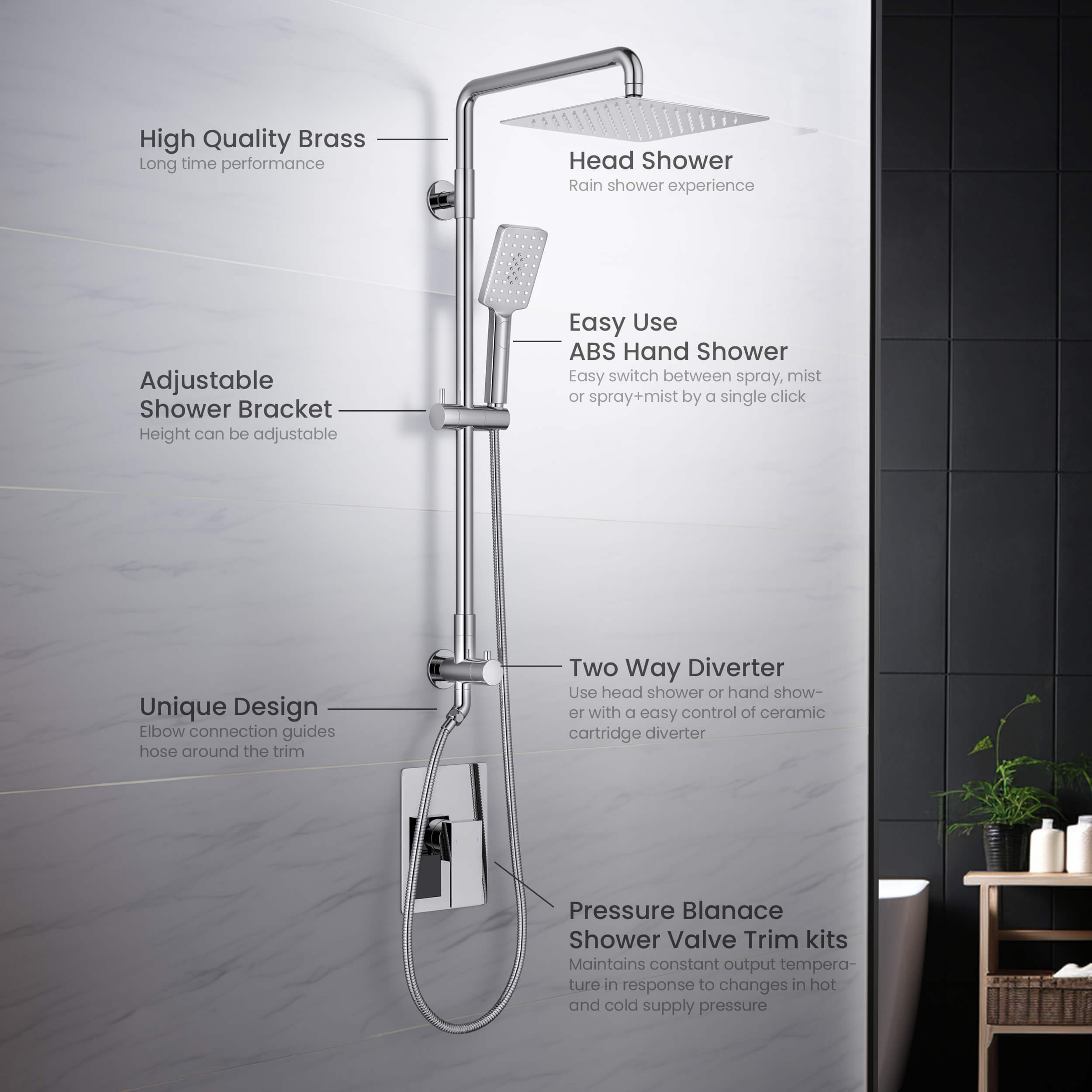 Cube Pressure Balanced 2-Function Shower Column with Rough In Valve KSC404