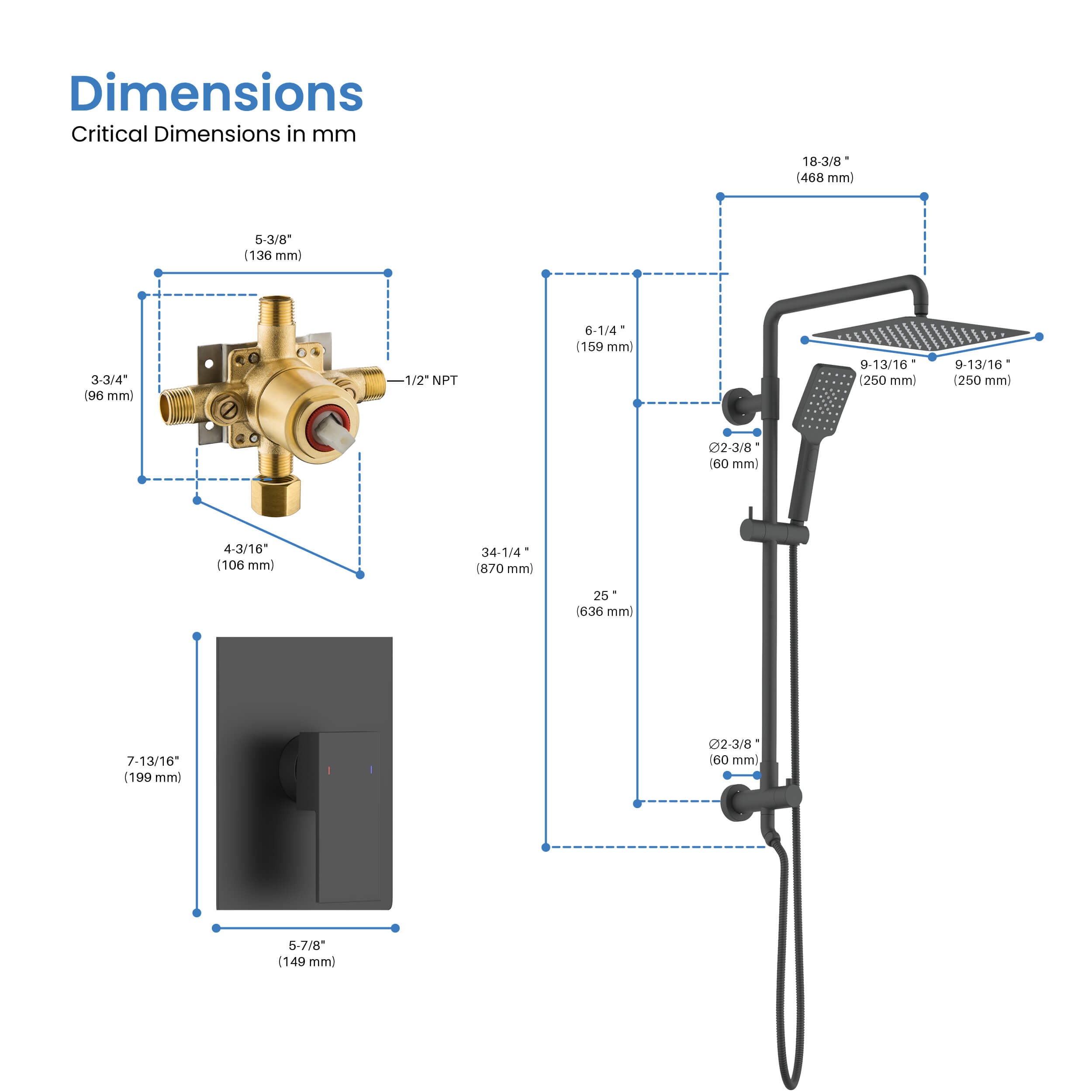 Cube Pressure Balanced 2-Function Shower Column with Rough In Valve KSC404