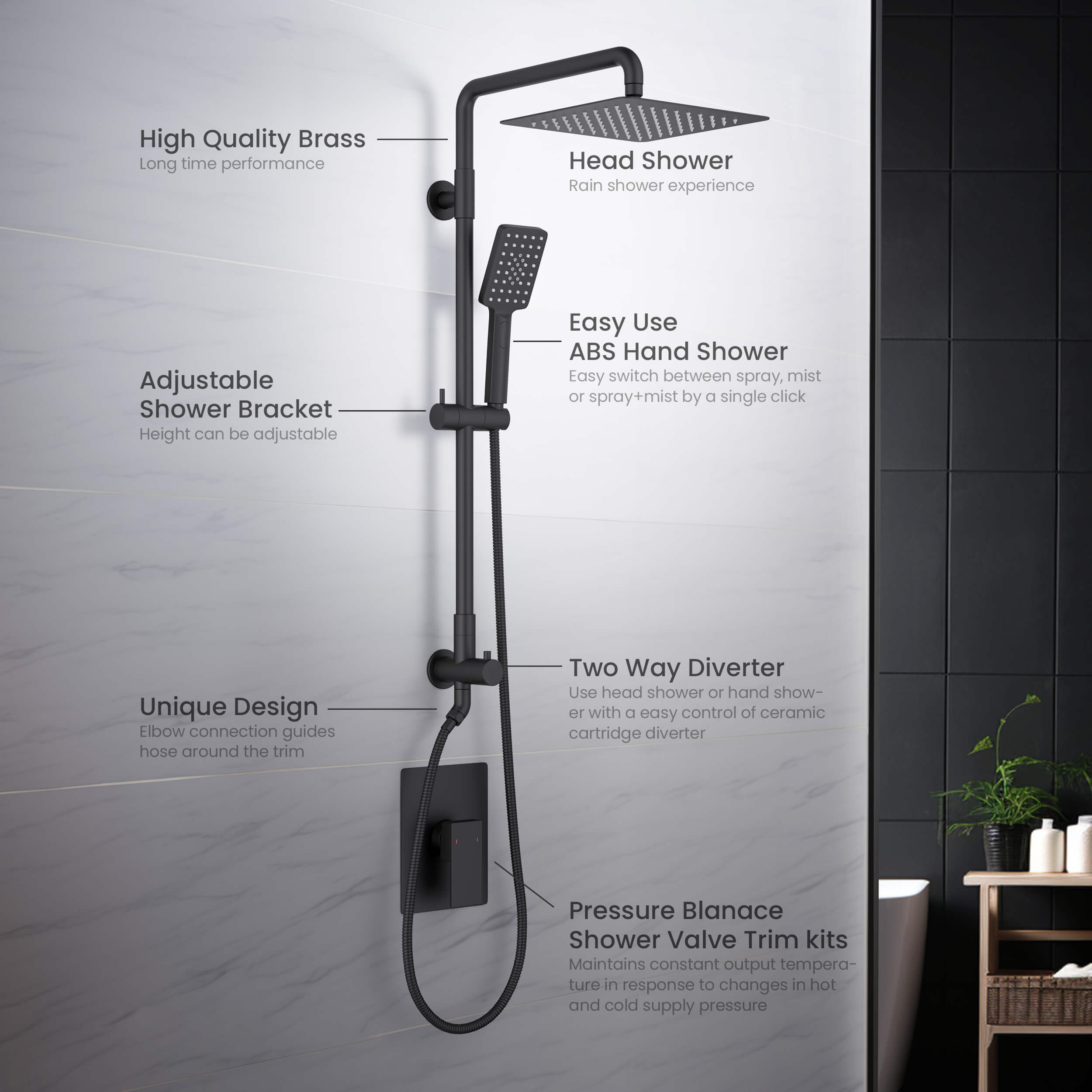 Cube Pressure Balanced 2-Function Shower Column with Rough In Valve KSC404