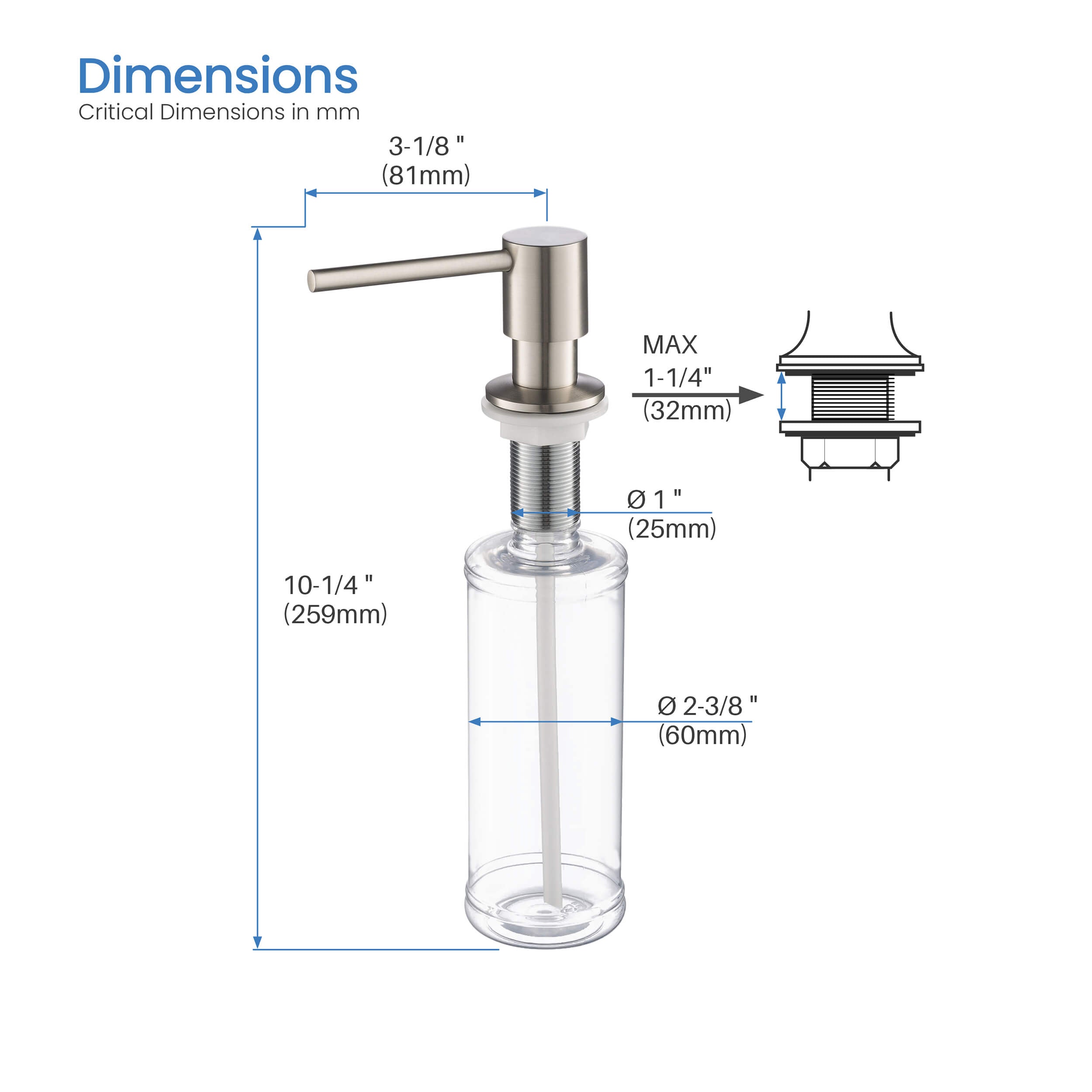 Kitchen Lead Free Solid Brass Construction Soap Dispenser - KSD100