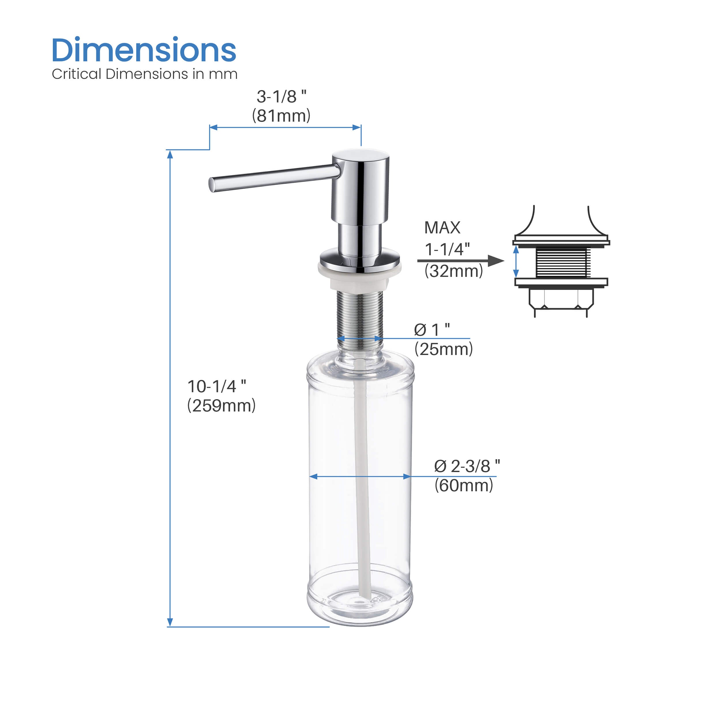 Kitchen Lead Free Solid Brass Construction Soap Dispenser - KSD100