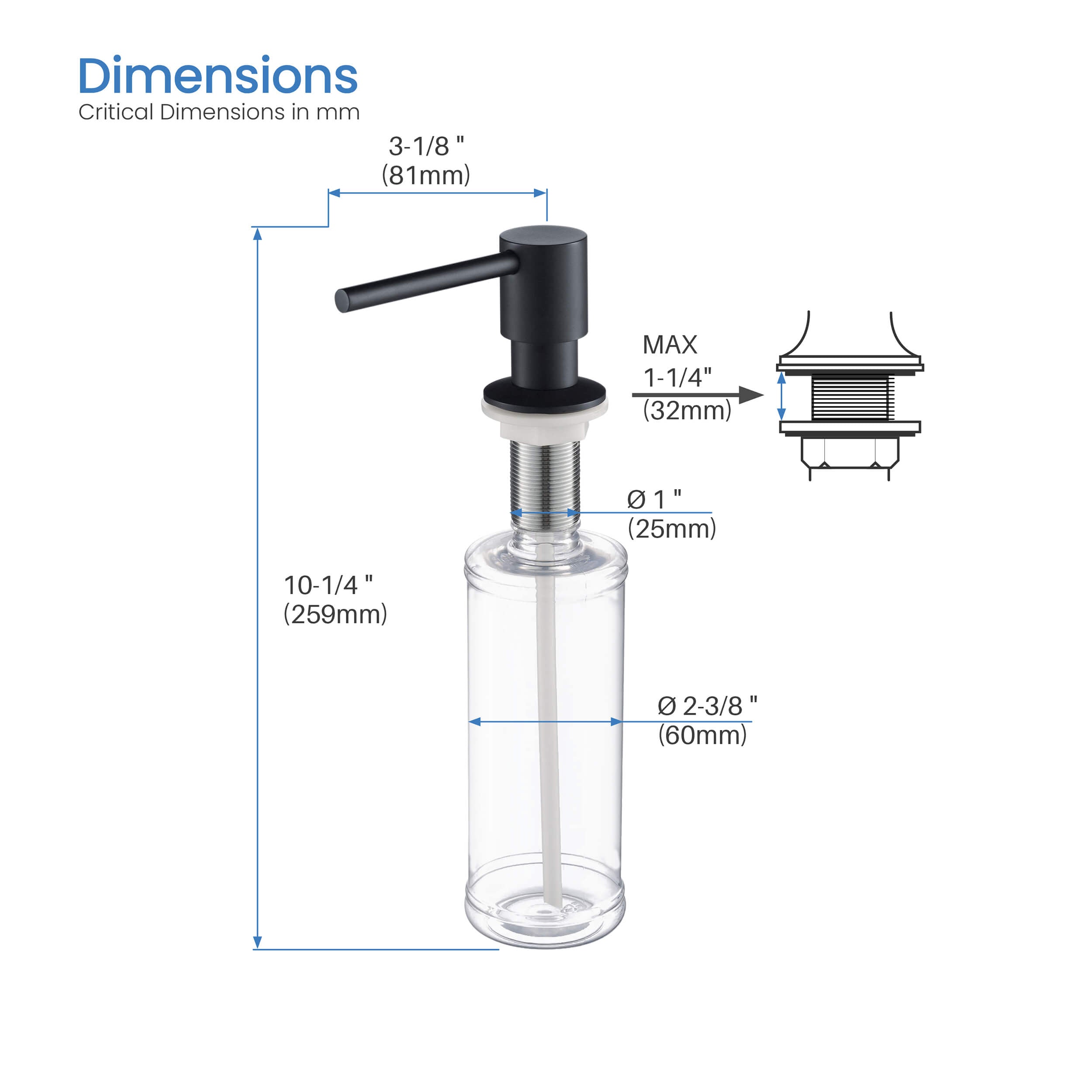 Kitchen Lead Free Solid Brass Construction Soap Dispenser - KSD100