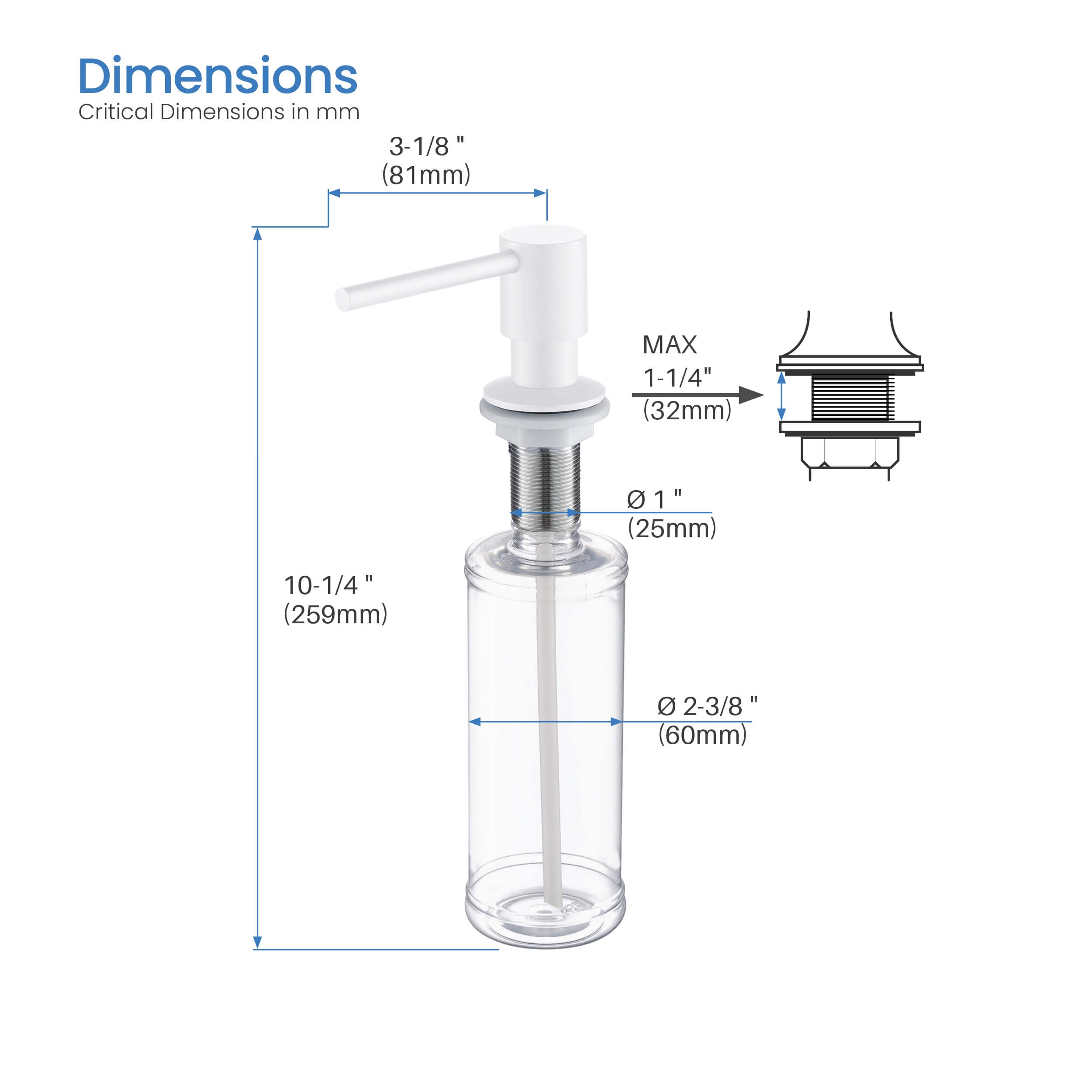 Kitchen Lead Free Solid Brass Construction Soap Dispenser - KSD100