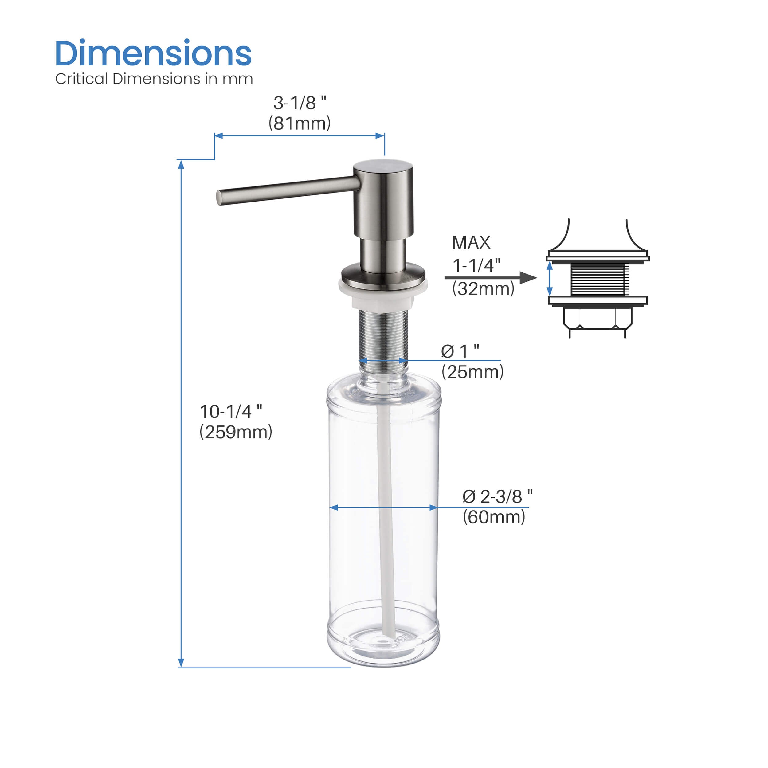 Kitchen Lead Free Solid Brass Construction Soap Dispenser - KSD100