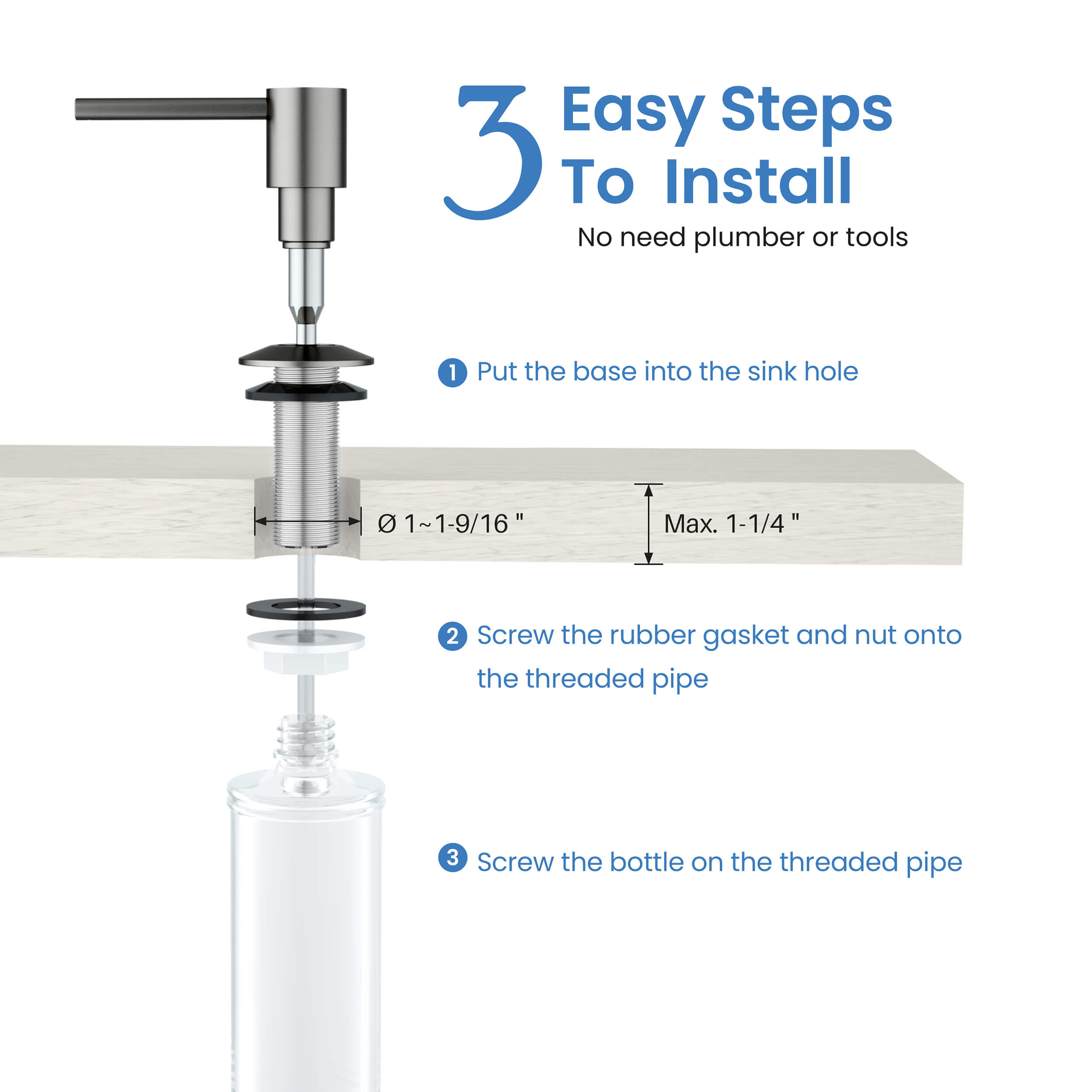 Kitchen Lead Free Solid Brass Construction Soap Dispenser - KSD100