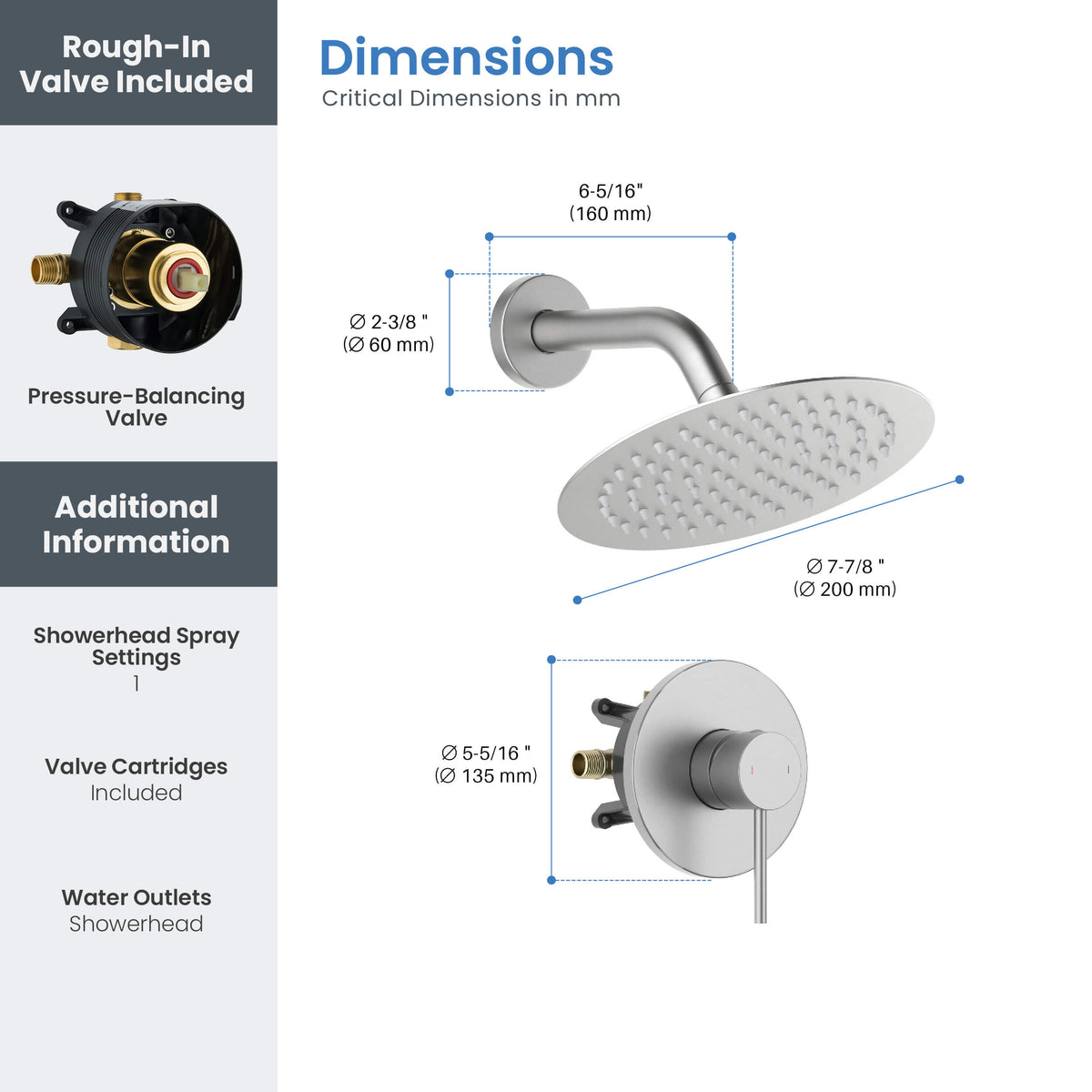 Circular Single Function Pressure Balanced Complete Shower Faucet Set - KSF4015
