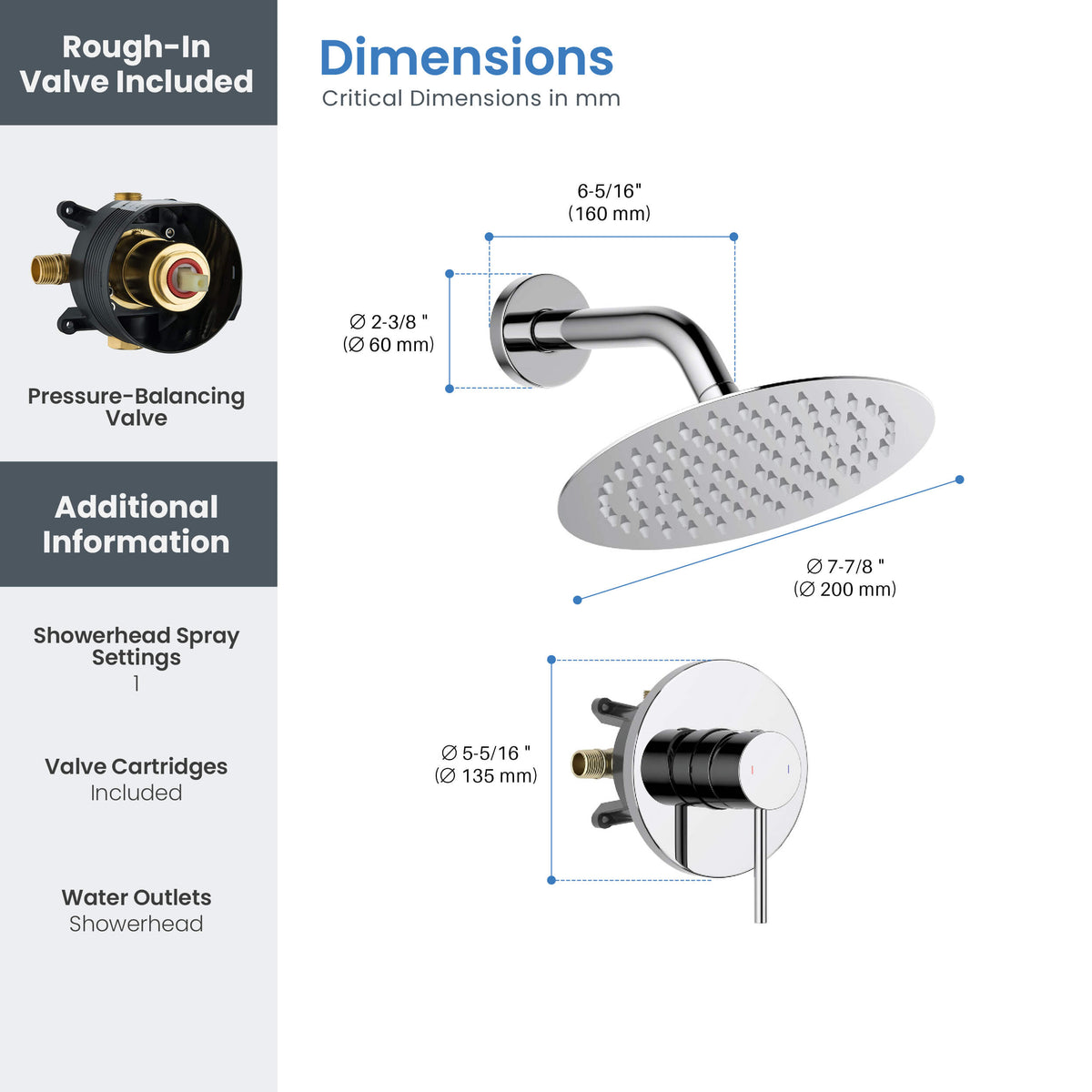 Circular Single Function Pressure Balanced Complete Shower Faucet Set - KSF4015