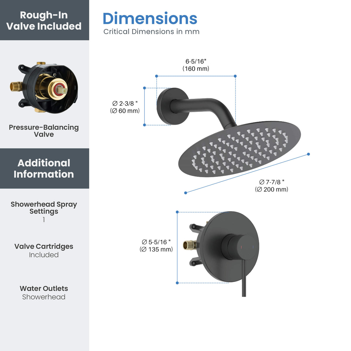 Circular Single Function Pressure Balanced Complete Shower Faucet Set - KSF4015