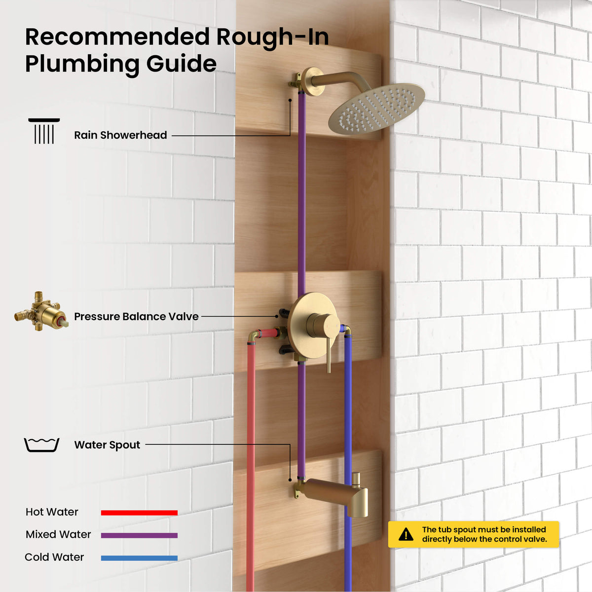 Circular Single Function Pressure Balanced Complete Shower Faucet Set with Tub Spout - KSF4016
