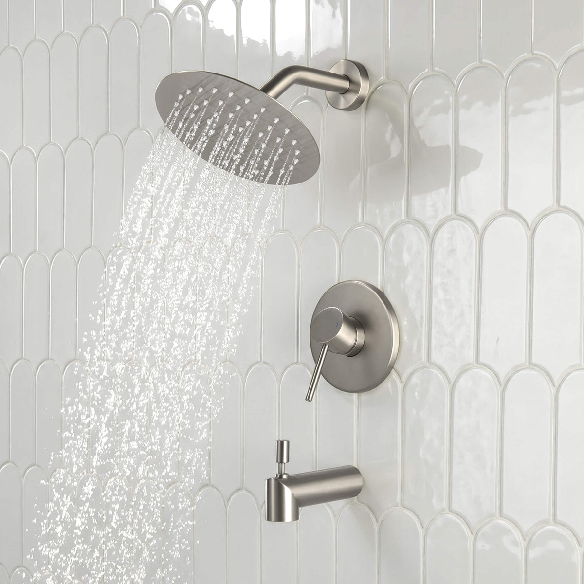 Circular Single Function Pressure Balanced Complete Shower Faucet Set with Tub Spout - KSF4016