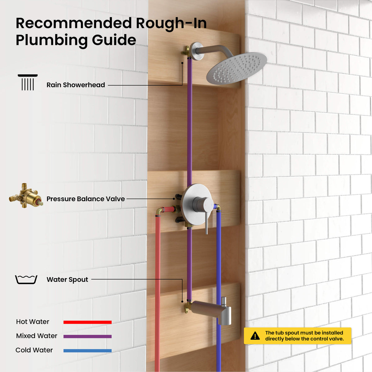 Circular Single Function Pressure Balanced Complete Shower Faucet Set with Tub Spout - KSF4016