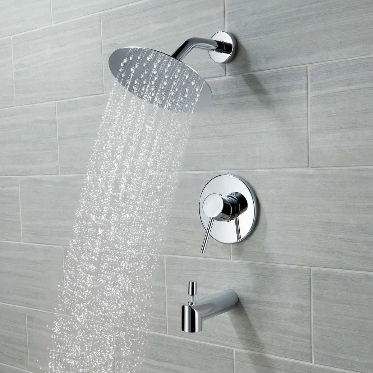 Circular Single Function Pressure Balanced Complete Shower Faucet Set with Tub Spout - KSF4016