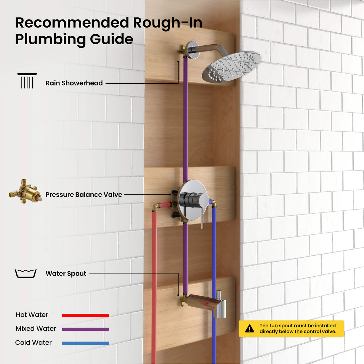 Circular Single Function Pressure Balanced Complete Shower Faucet Set with Tub Spout - KSF4016