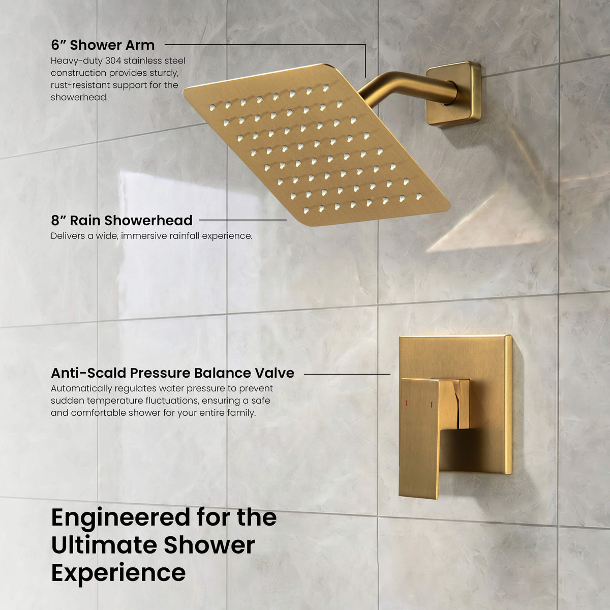 Cube Single Function Pressure Balanced Complete Shower Faucet Set - KSF4017