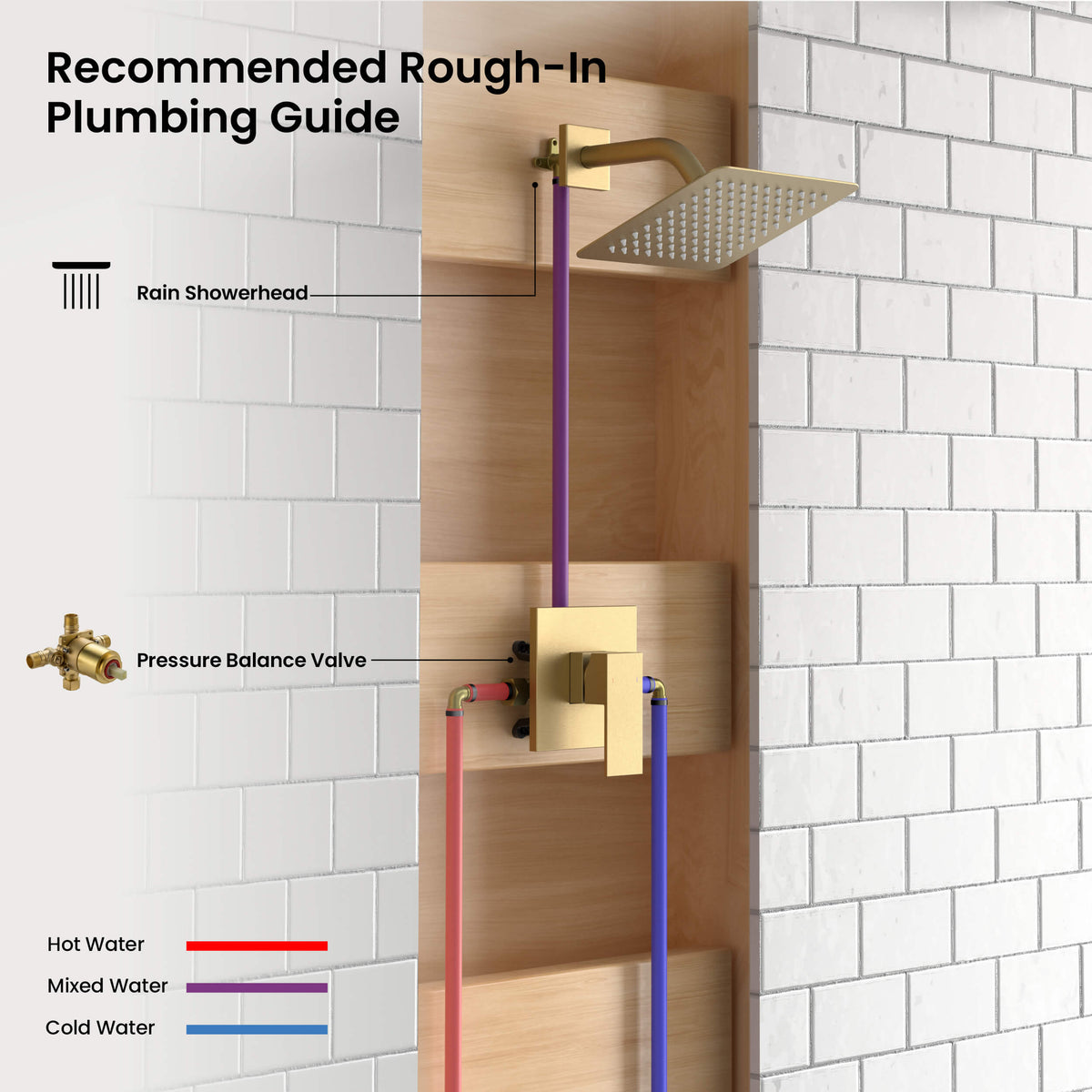 Cube Single Function Pressure Balanced Complete Shower Faucet Set - KSF4017