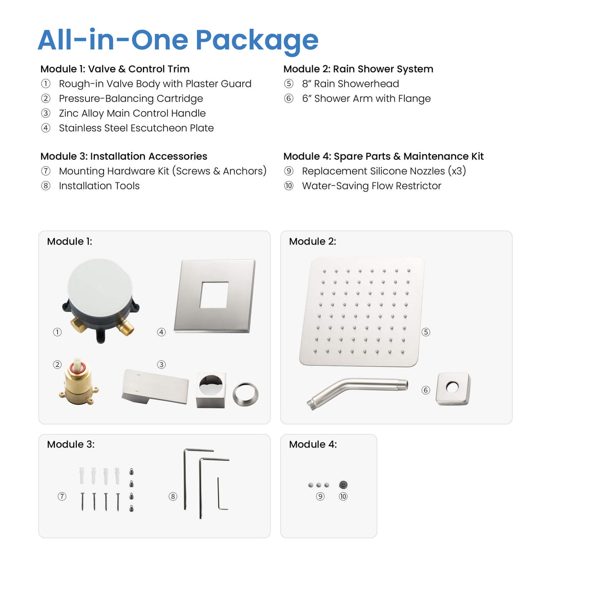 Cube Single Function Pressure Balanced Complete Shower Faucet Set - KSF4017