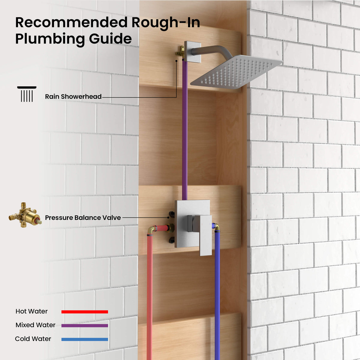 Cube Single Function Pressure Balanced Complete Shower Faucet Set - KSF4017