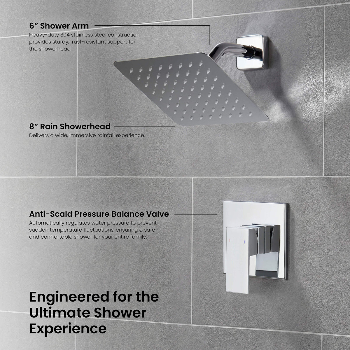 Cube Single Function Pressure Balanced Complete Shower Faucet Set - KSF4017