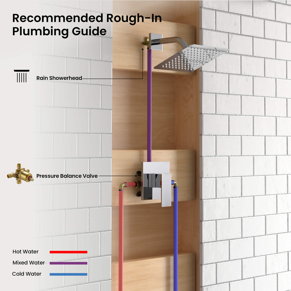 Cube Single Function Pressure Balanced Complete Shower Faucet Set - KSF4017