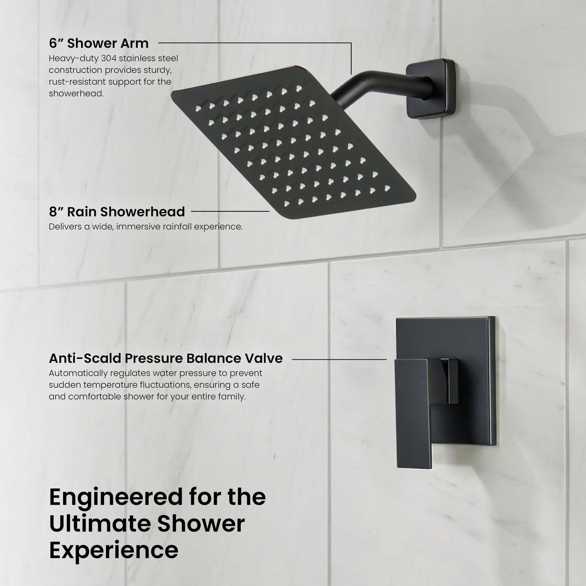 Cube Single Function Pressure Balanced Complete Shower Faucet Set - KSF4017
