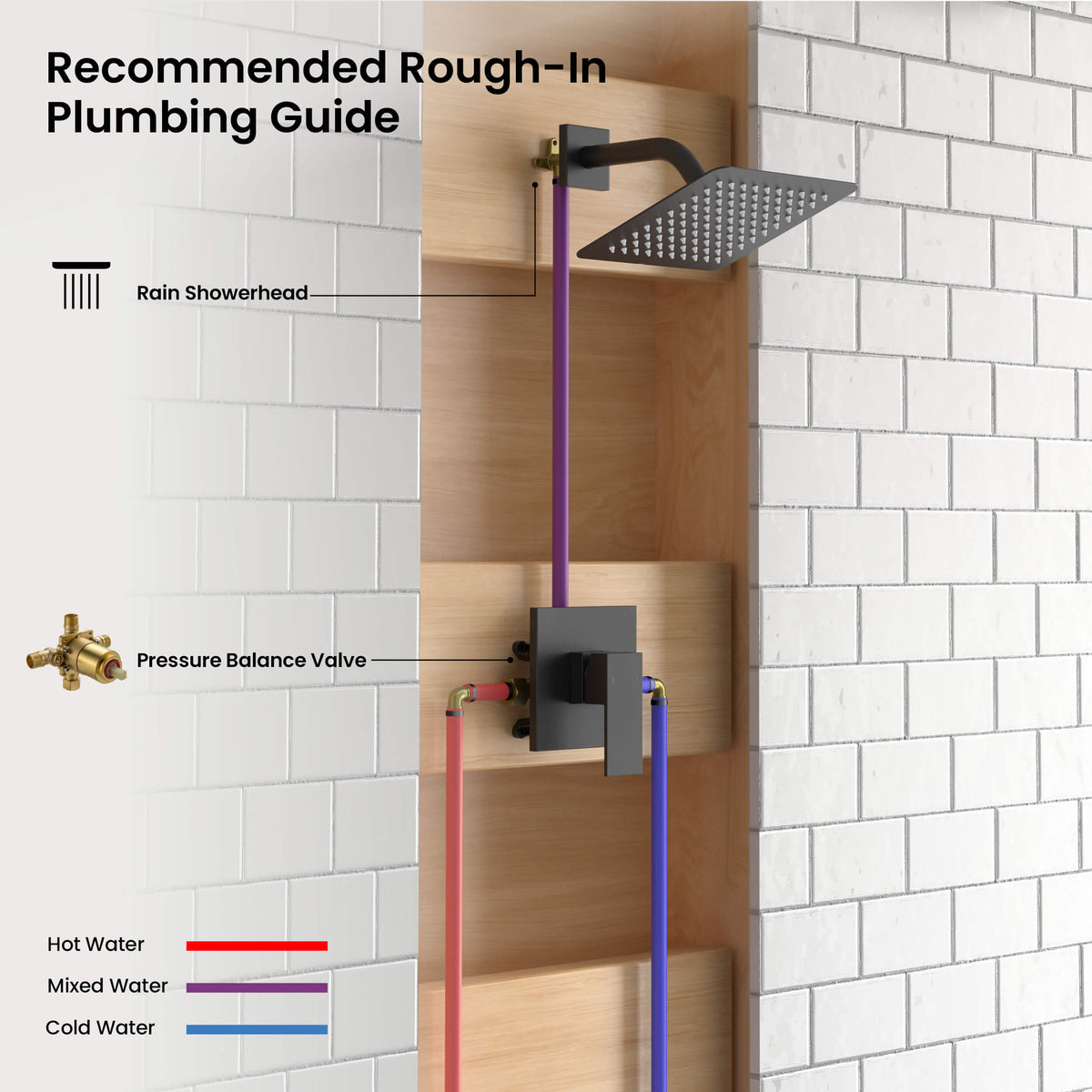 Cube Single Function Pressure Balanced Complete Shower Faucet Set - KSF4017