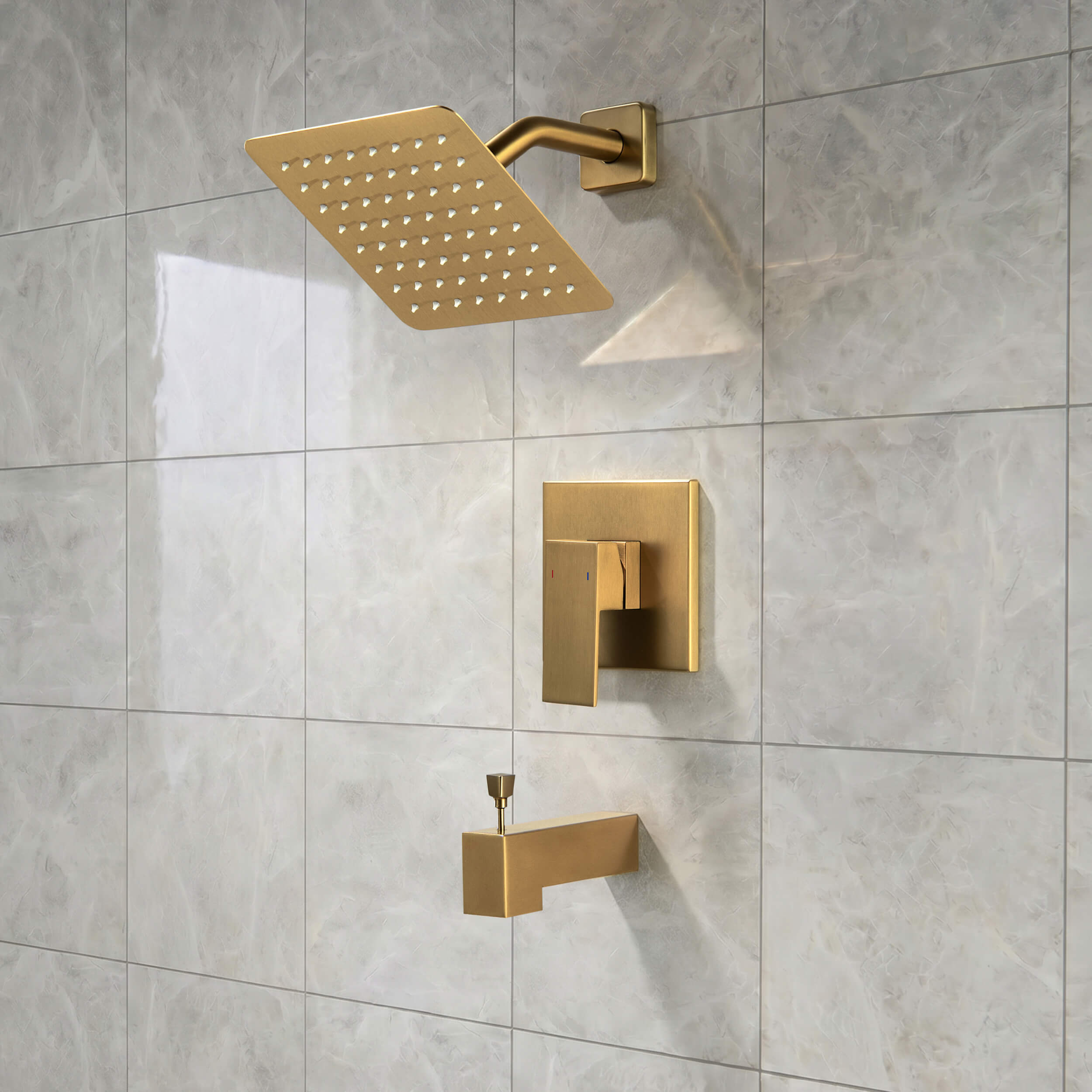 Cube Single Function Pressure Balanced Complete Shower Faucet Set with Tub Spout - KSF4018