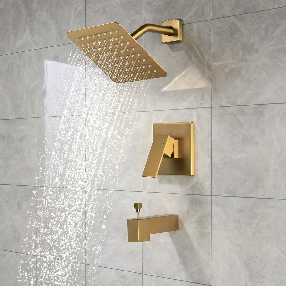 Cube Single Function Pressure Balanced Complete Shower Faucet Set with Tub Spout - KSF4018