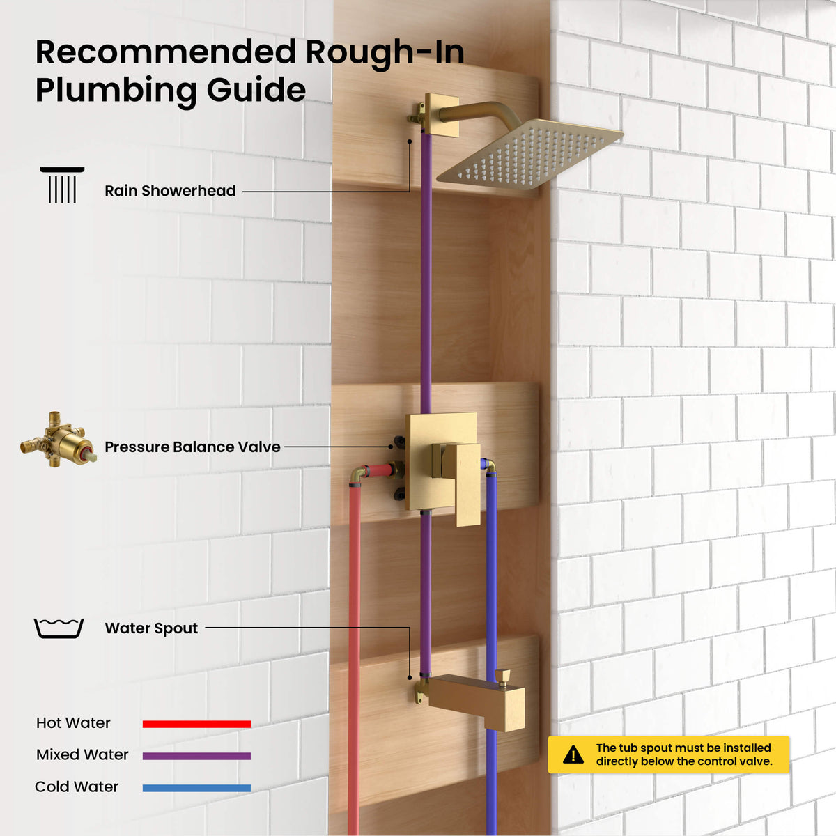Cube Single Function Pressure Balanced Complete Shower Faucet Set with Tub Spout - KSF4018