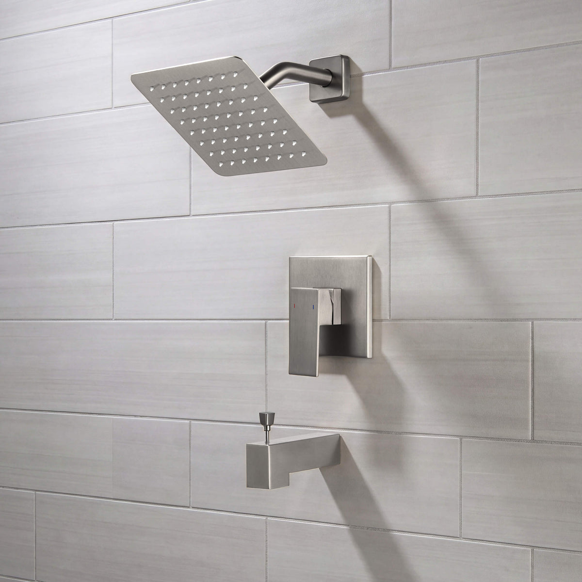 Cube Single Function Pressure Balanced Complete Shower Faucet Set with Tub Spout - KSF4018