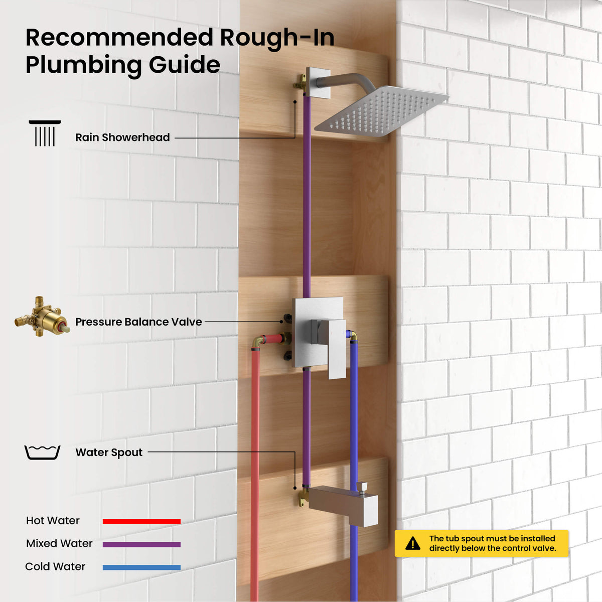 Cube Single Function Pressure Balanced Complete Shower Faucet Set with Tub Spout - KSF4018