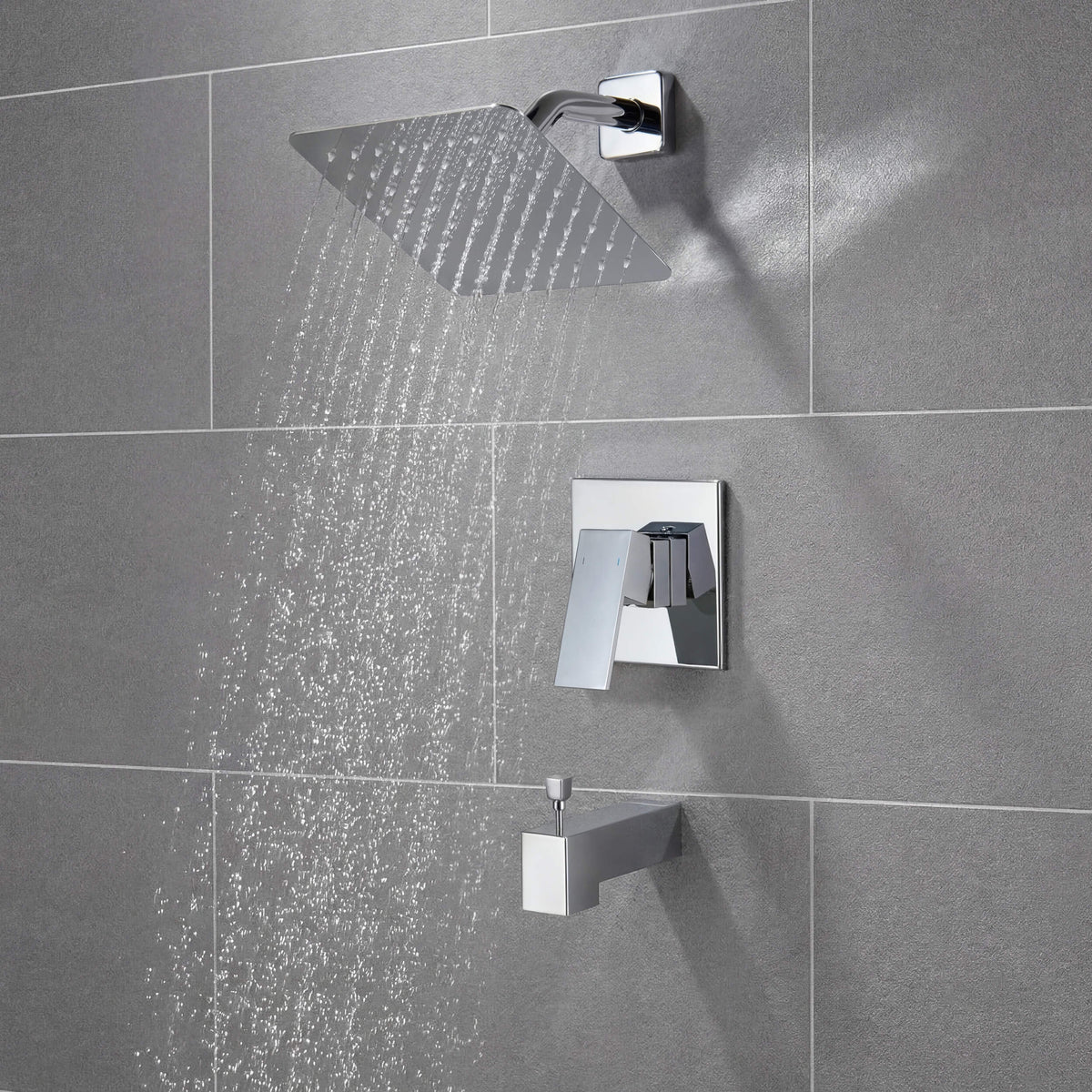 Cube Single Function Pressure Balanced Complete Shower Faucet Set with Tub Spout - KSF4018