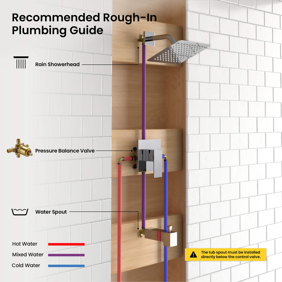 Cube Single Function Pressure Balanced Complete Shower Faucet Set with Tub Spout - KSF4018