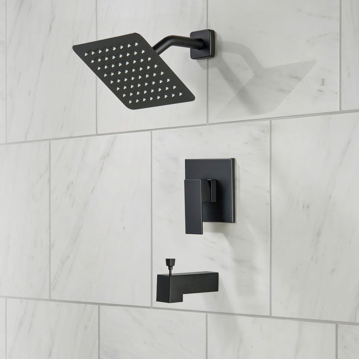 Cube Single Function Pressure Balanced Complete Shower Faucet Set with Tub Spout - KSF4018
