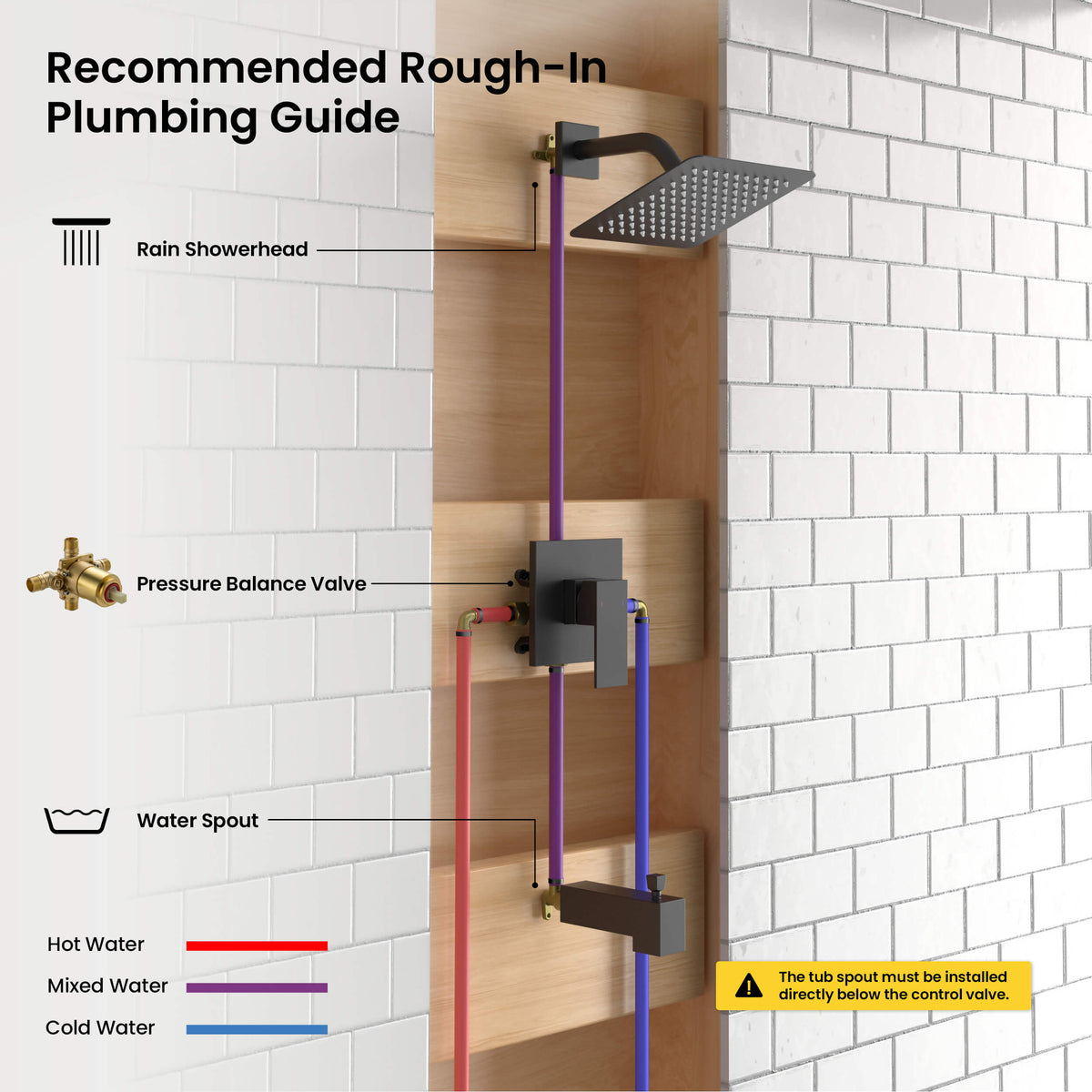Cube Single Function Pressure Balanced Complete Shower Faucet Set with Tub Spout - KSF4018