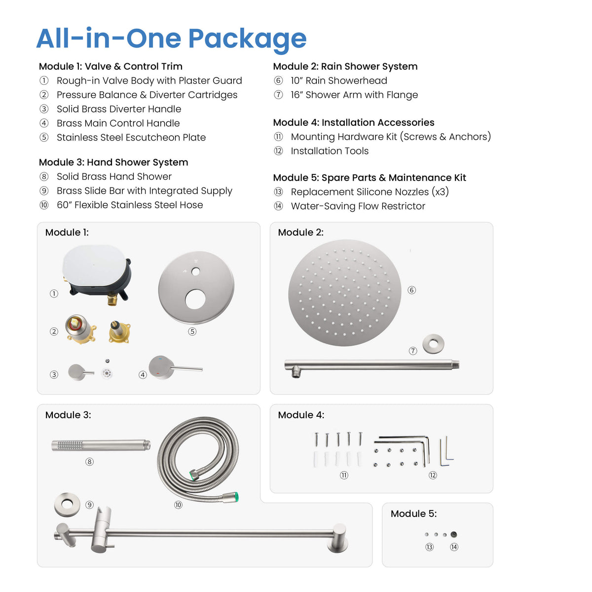 Circular 2-Function Pressure Balanced Complete Shower Faucet Set with Slide Bar - KSF4019