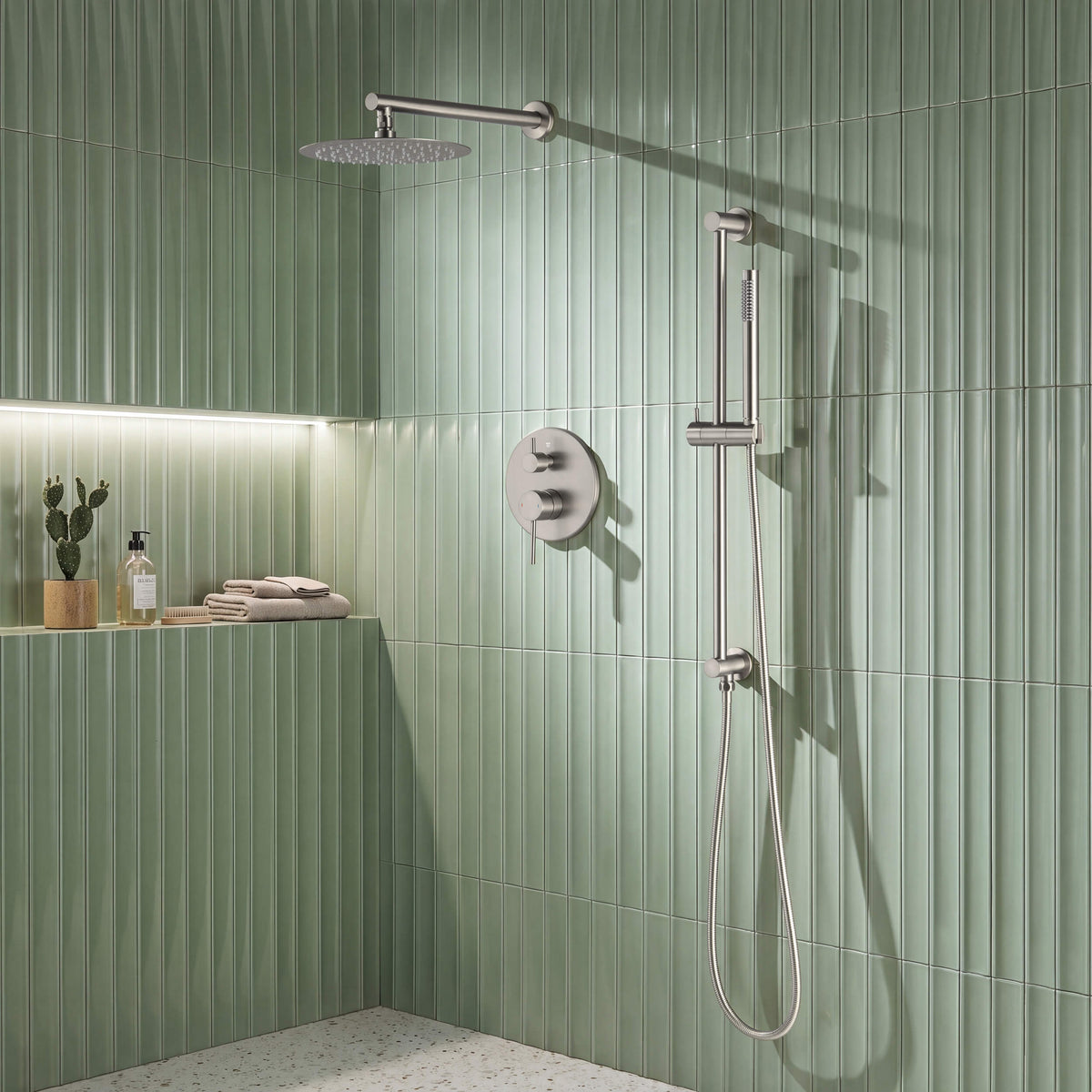 Circular 2-Function Pressure Balanced Complete Shower Faucet Set with Slide Bar - KSF4019