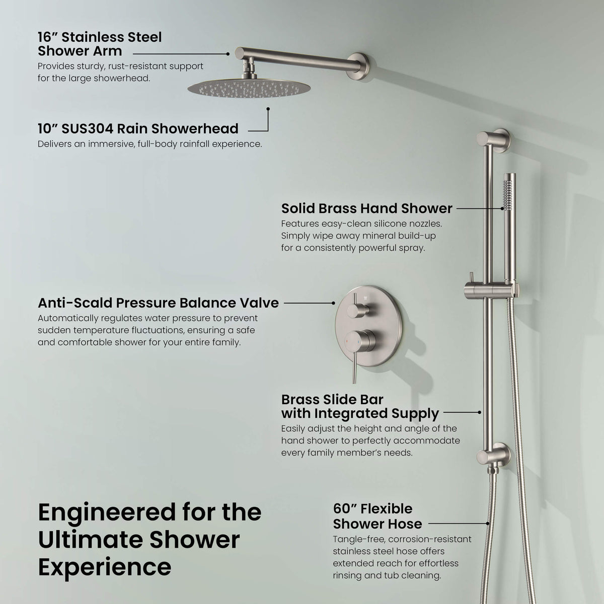 Circular 2-Function Pressure Balanced Complete Shower Faucet Set with Slide Bar - KSF4019