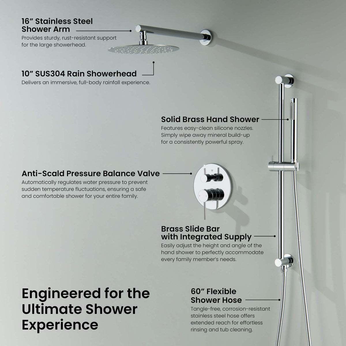 Circular 2-Function Pressure Balanced Complete Shower Faucet Set with Slide Bar - KSF4019