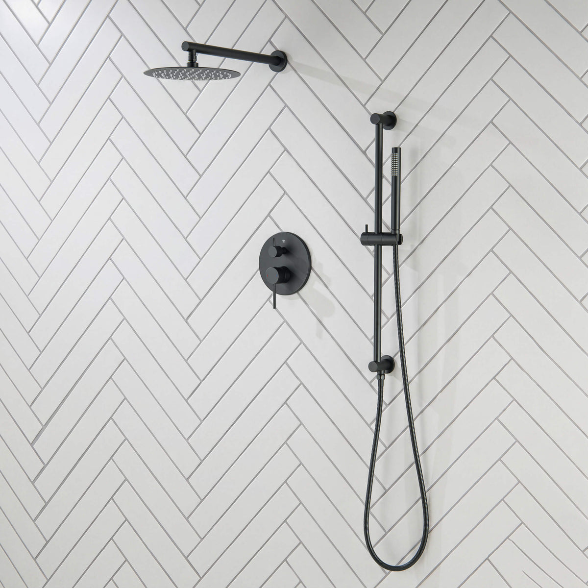 Circular 2-Function Pressure Balanced Complete Shower Faucet Set with Slide Bar - KSF4019