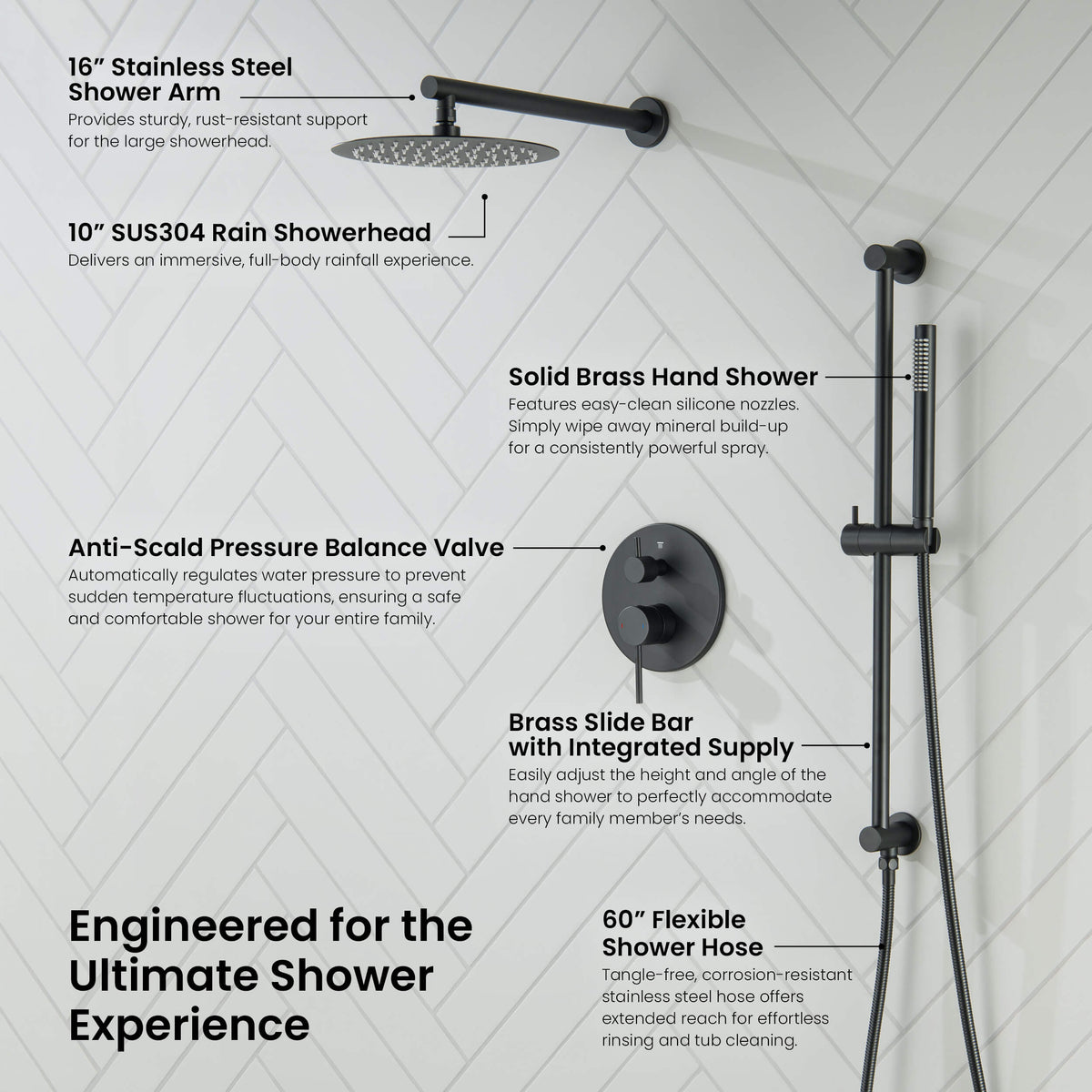 Circular 2-Function Pressure Balanced Complete Shower Faucet Set with Slide Bar - KSF4019