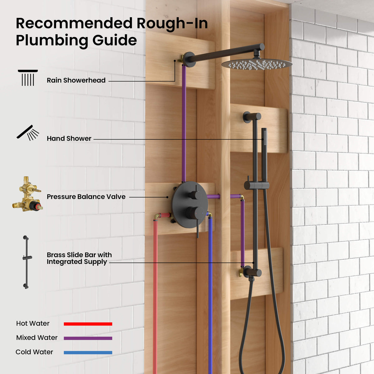Circular 2-Function Pressure Balanced Complete Shower Faucet Set with Slide Bar - KSF4019