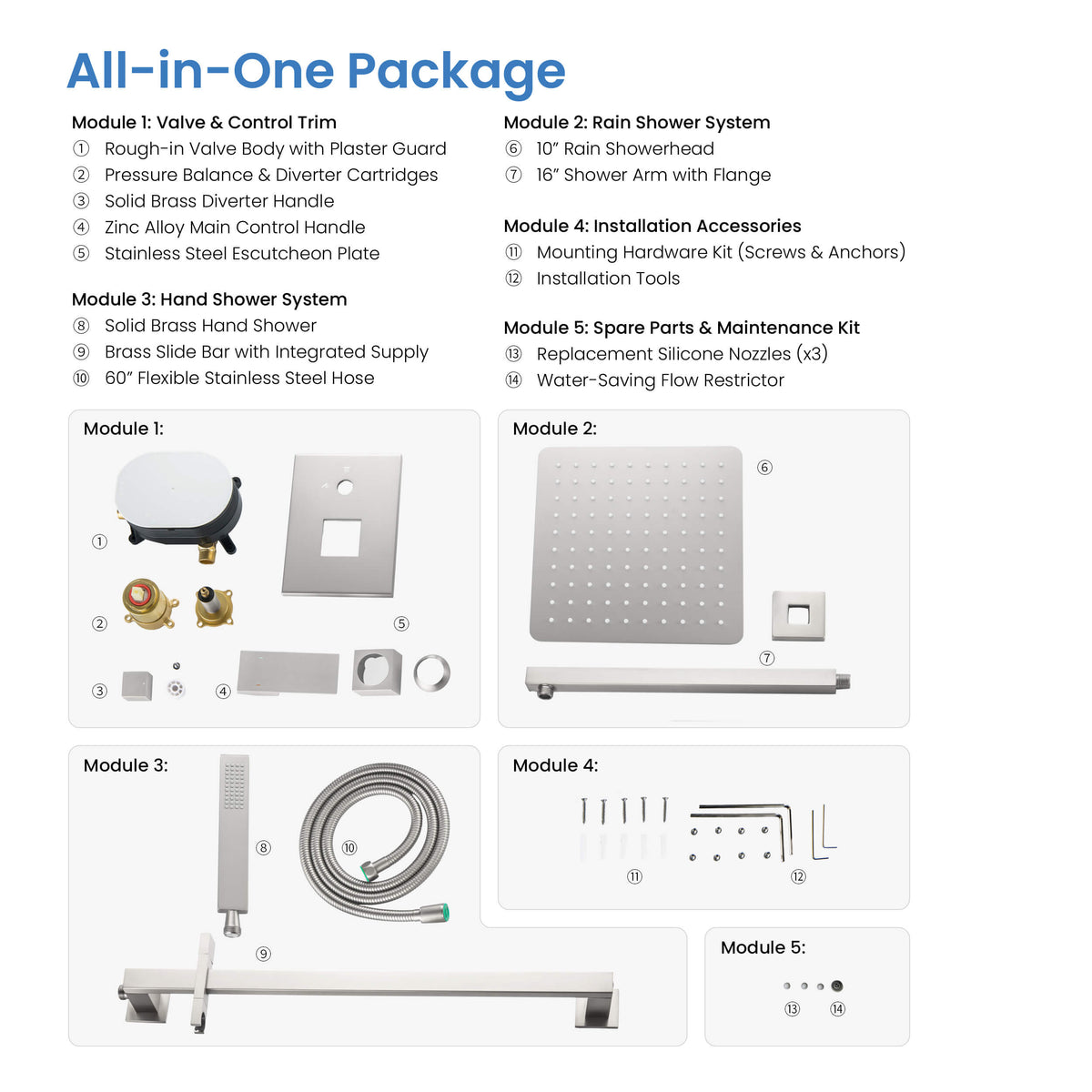 Cube 2-Function Pressure Balanced Complete Shower Faucet Set with Slide Bar - KSF4020