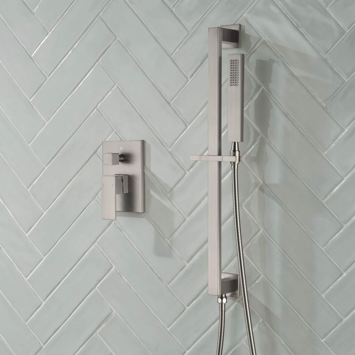 Cube 2-Function Pressure Balanced Complete Shower Faucet Set with Slide Bar - KSF4020