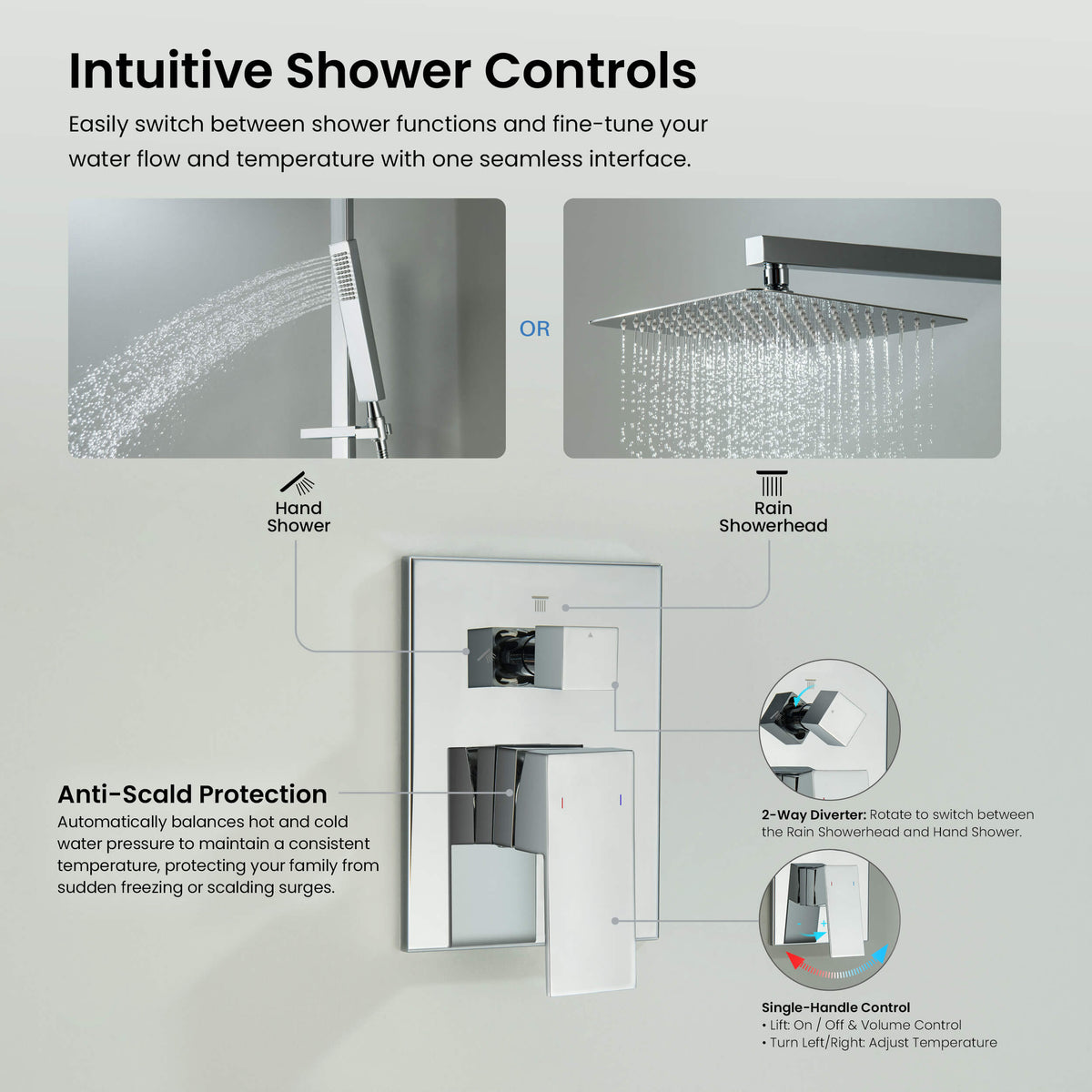 Cube 2-Function Pressure Balanced Complete Shower Faucet Set with Slide Bar - KSF4020