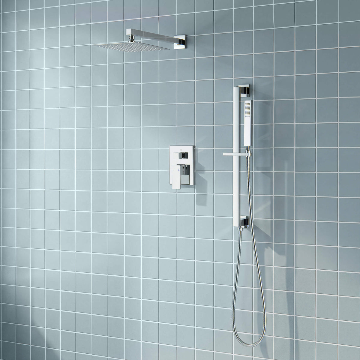 Cube 2-Function Pressure Balanced Complete Shower Faucet Set with Slide Bar - KSF4020