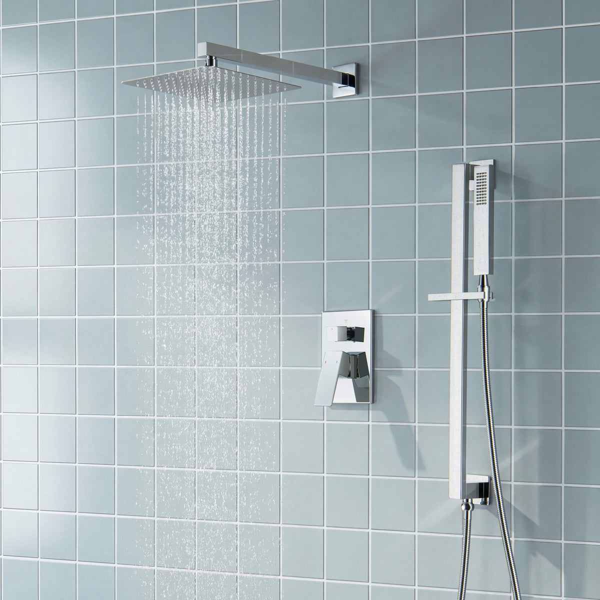 Cube 2-Function Pressure Balanced Complete Shower Faucet Set with Slide Bar - KSF4020