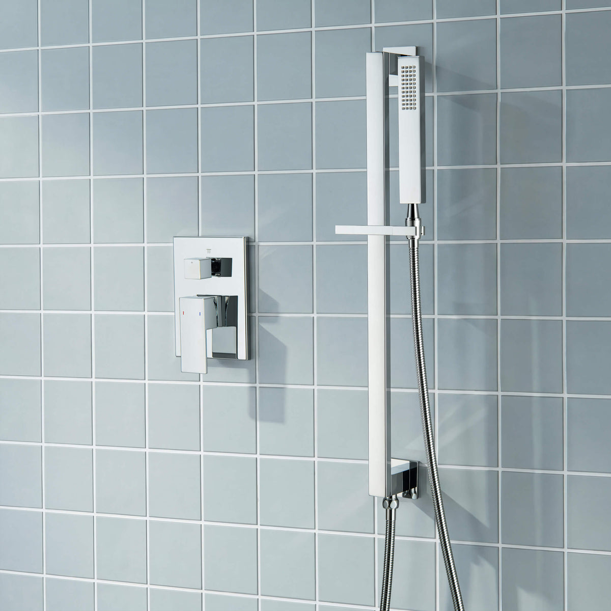 Cube 2-Function Pressure Balanced Complete Shower Faucet Set with Slide Bar - KSF4020