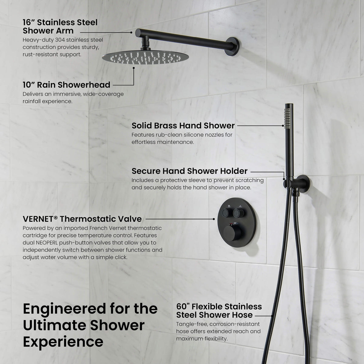 Circular 2-Function Thermostatic Complete Shower Faucet Set - KSF4023