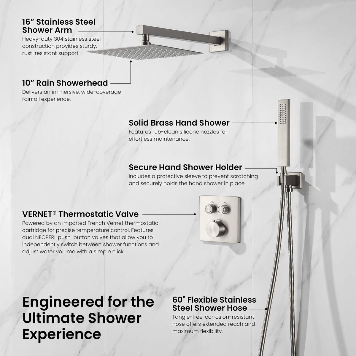 Cube 2-Function Thermostatic Complete Shower Faucet Set - KSF4024