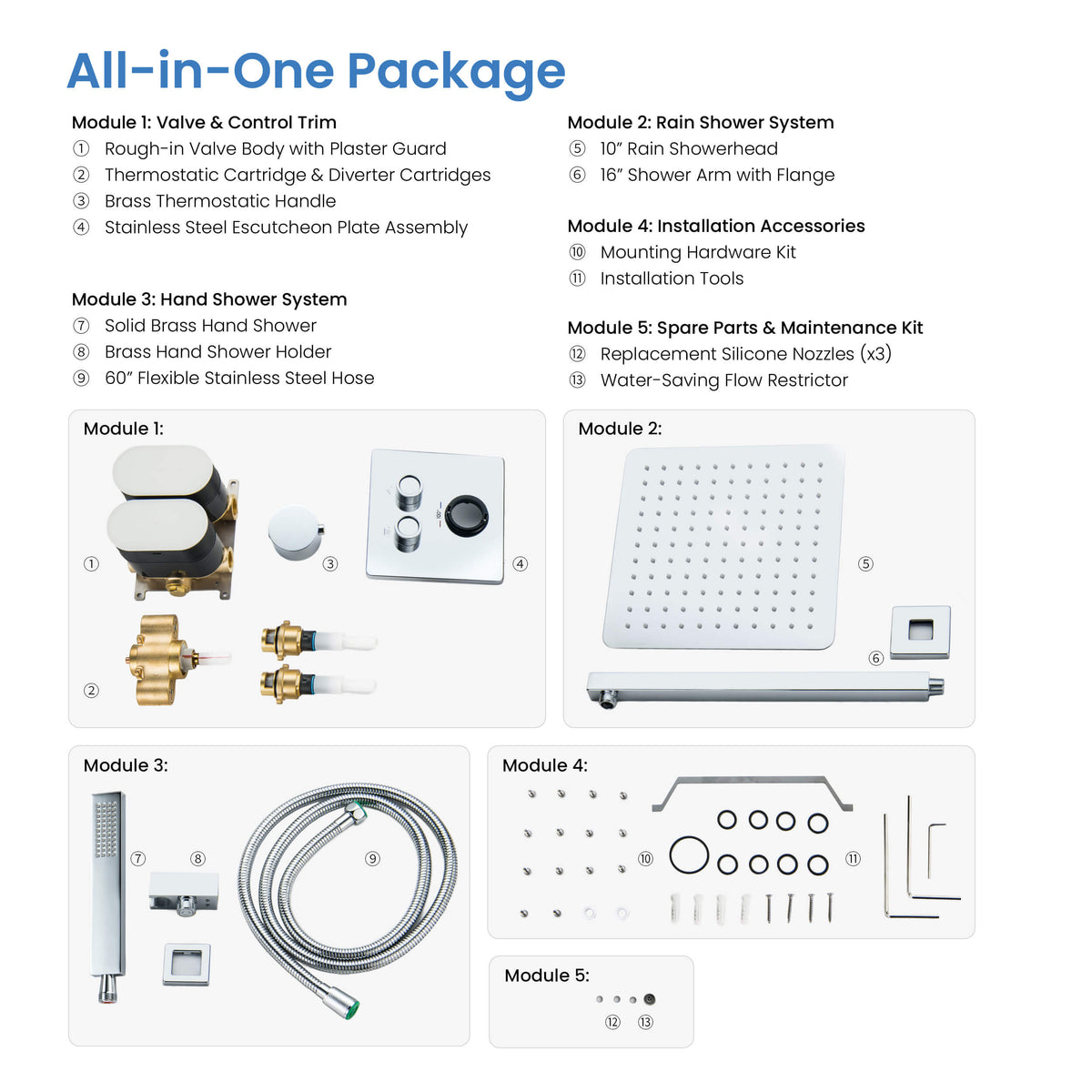 Cube 2-Function Thermostatic Complete Shower Faucet Set - KSF4024